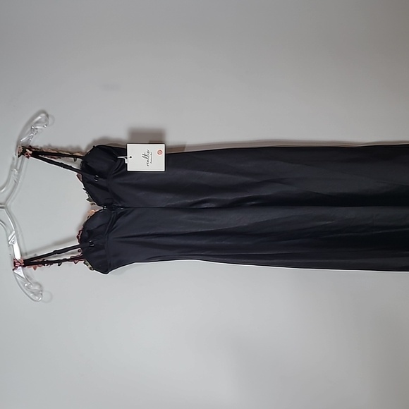 Dress ~ Black Satin Maxi Dress with Floral Detail Cup/Bust Sweetheart neck-line - Picture 11 of 15